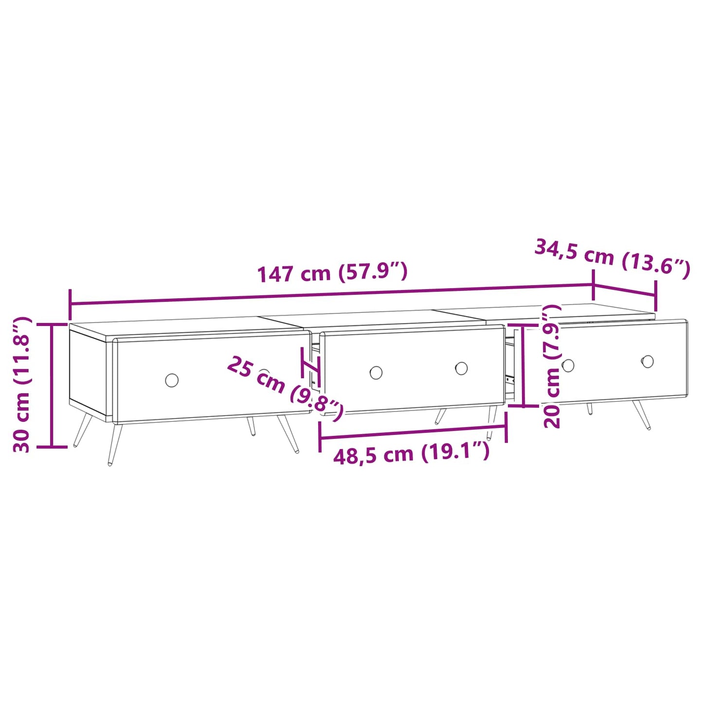 TV-skap med skuff Svart 147 x 34,5 x 30 cm Konstruert tre