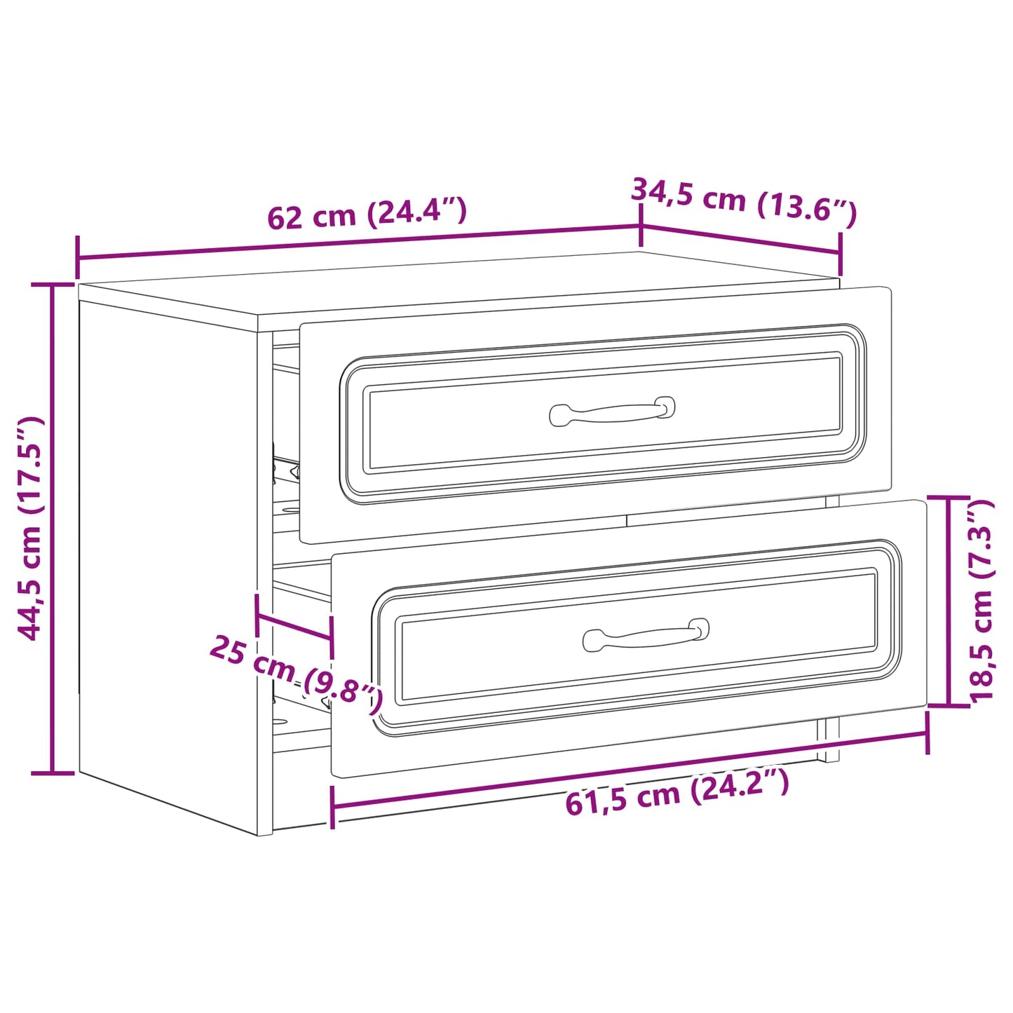 Nattbordskap Gammelt tre 62 x 34,5 x 44,5 cm Konstruert tre