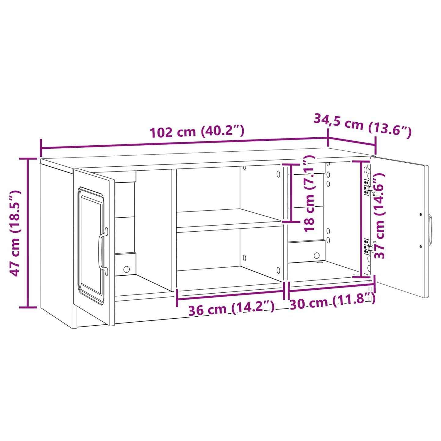 TV-skap Svart 102 x 34,5 x 47 cm Konstruert tre