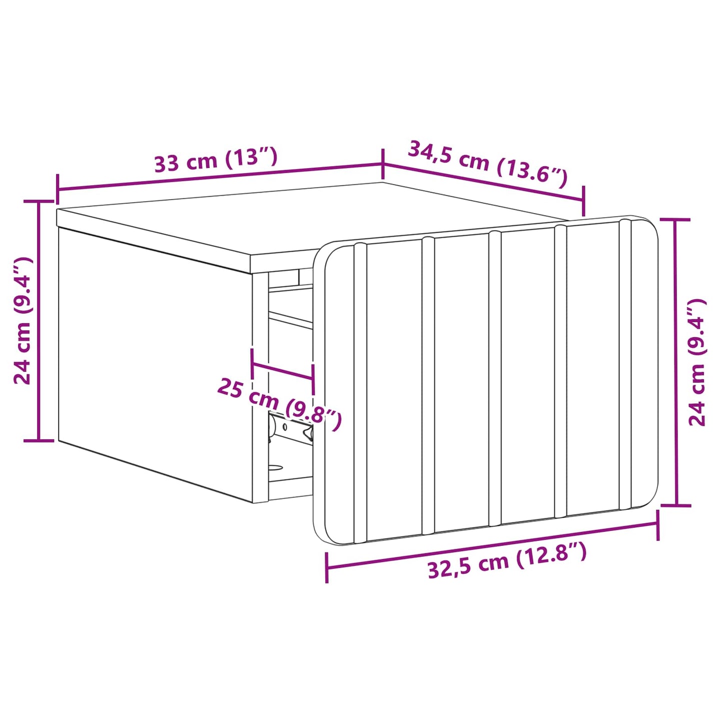 Vegghengt Nattbord med skuff 2 pcs Sonoma eik 33 x 34,5 x 24 cm