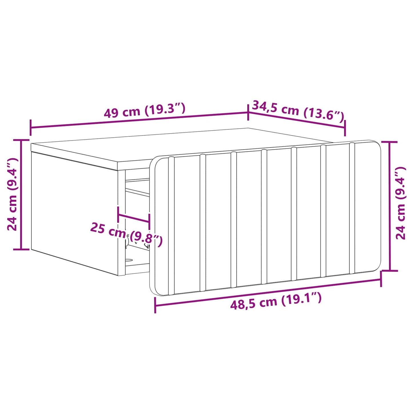 Vegghengt Nattbord med skuff 2 pcs Røkt Eik 49 x 34,5 x 24 cm