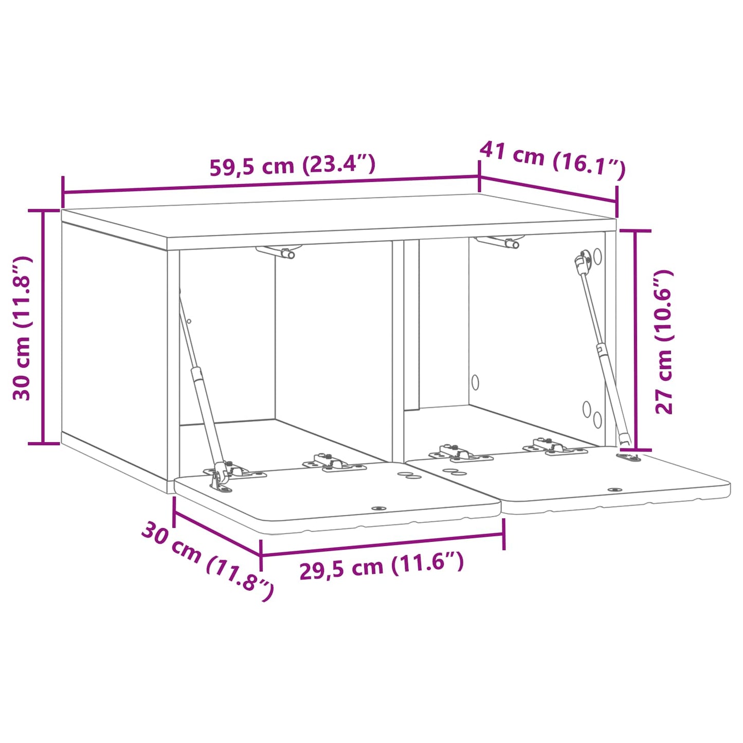 Vegghengt TV skap Røkt Eik 59,5 x 41 x 30 cm Konstruert tre