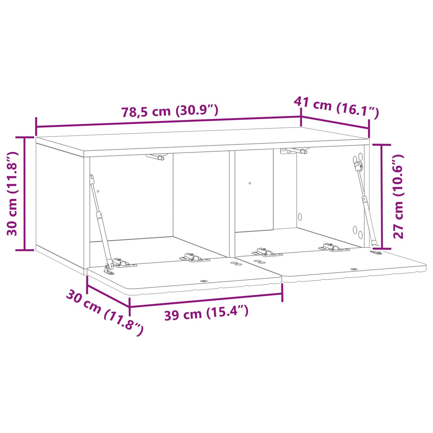 Vegghengt TV skap Svart 78,5 x 41 x 30 cm Konstruert tre