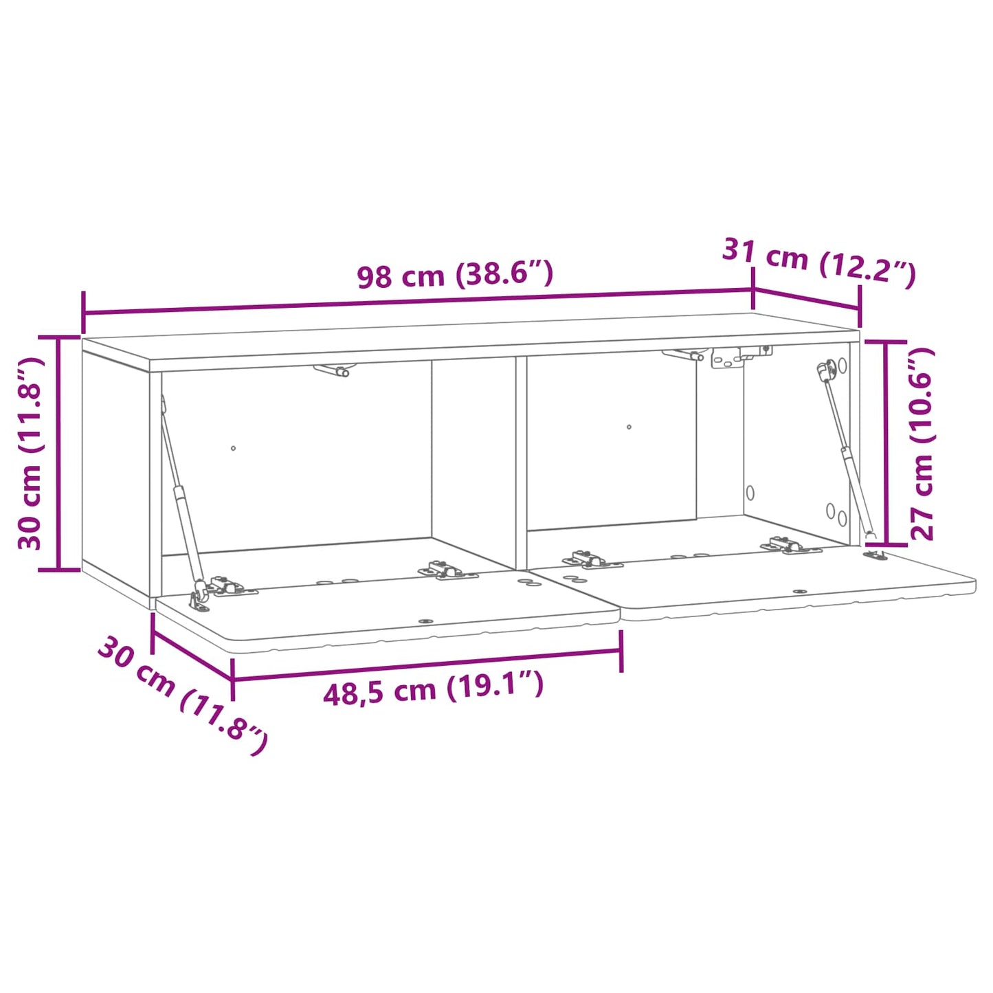 Vegghengt TV skap Røkt Eik 98 x 31 x 30 cm Konstruert tre