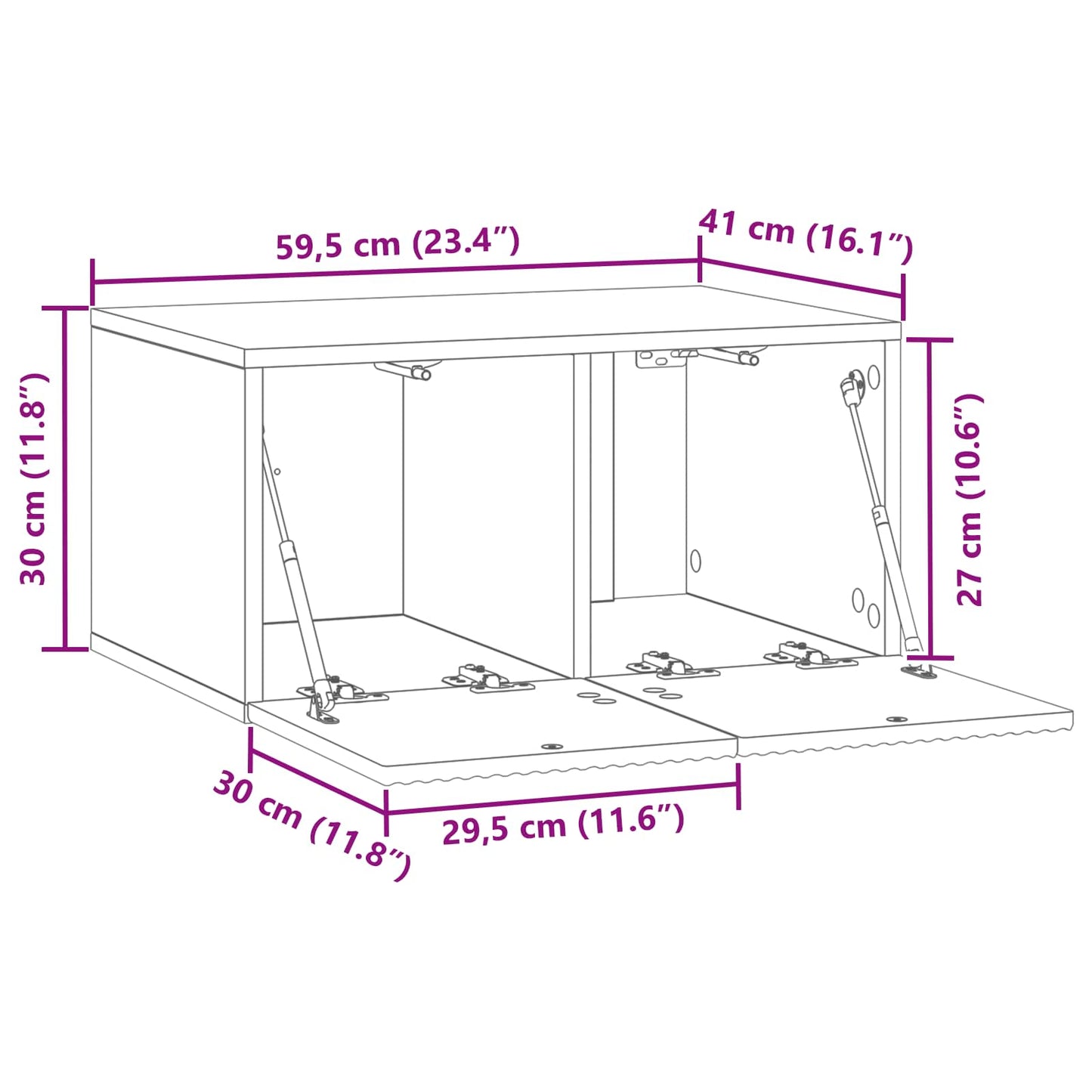 Vegghengt TV skap Svart 59,5 x 41 x 30 cm Konstruert tre