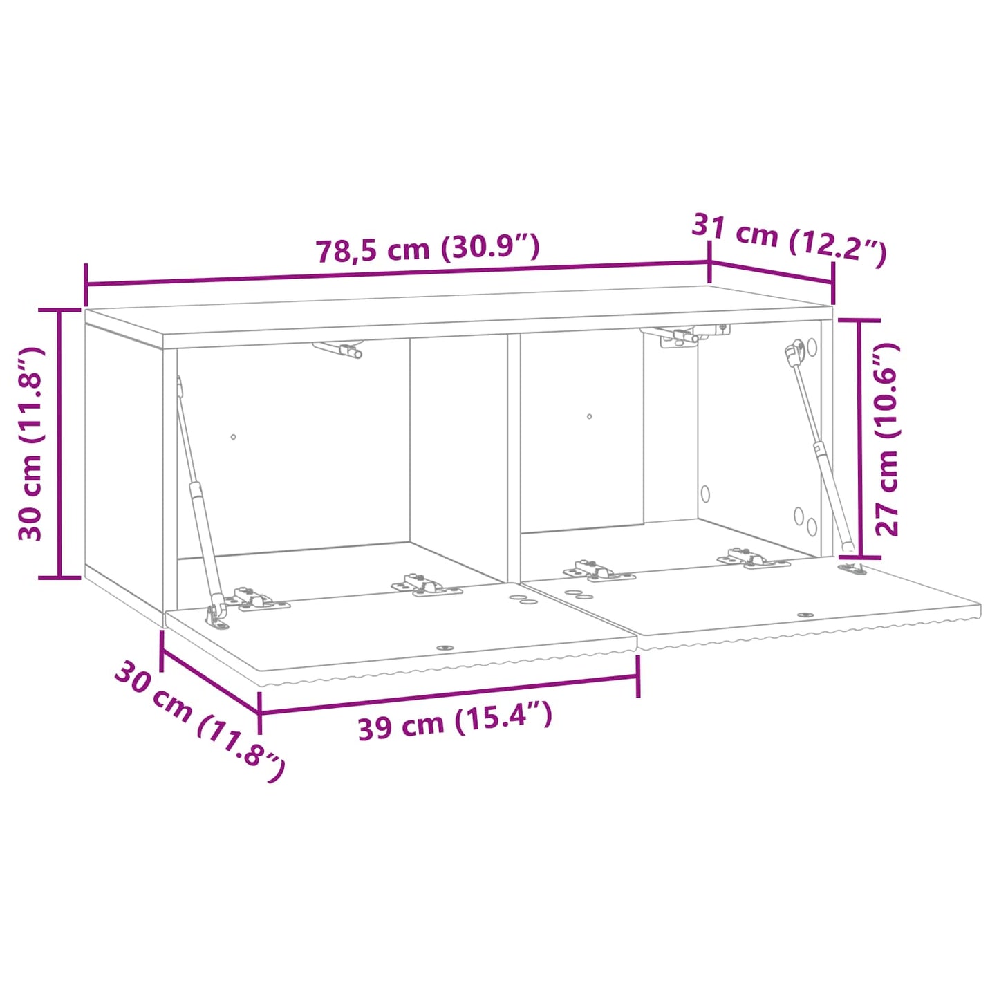 Vegghengt TV skap Betonggrå 78,5 x 31 x 30 cm Konstruert tre