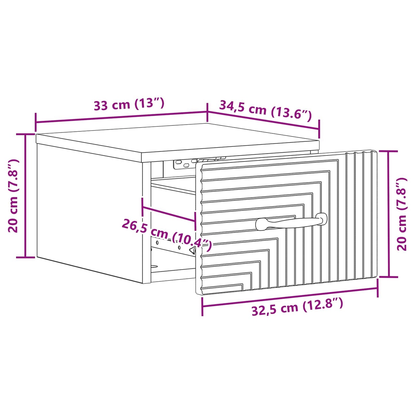 Vegghengt Nattbord med skuff 2 pcs Sonoma eik 34,5 x 33 x 20 cm