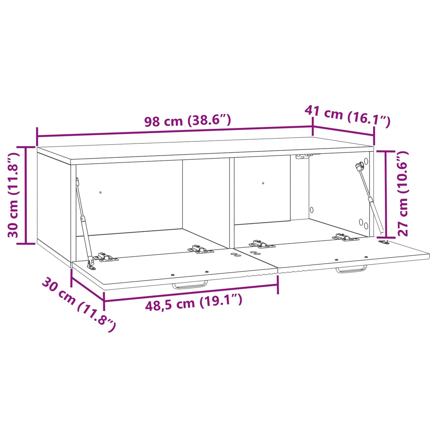Vegghengt TV skap Høgglans hvit 98 x 41 x 30 cm Konstruert tre