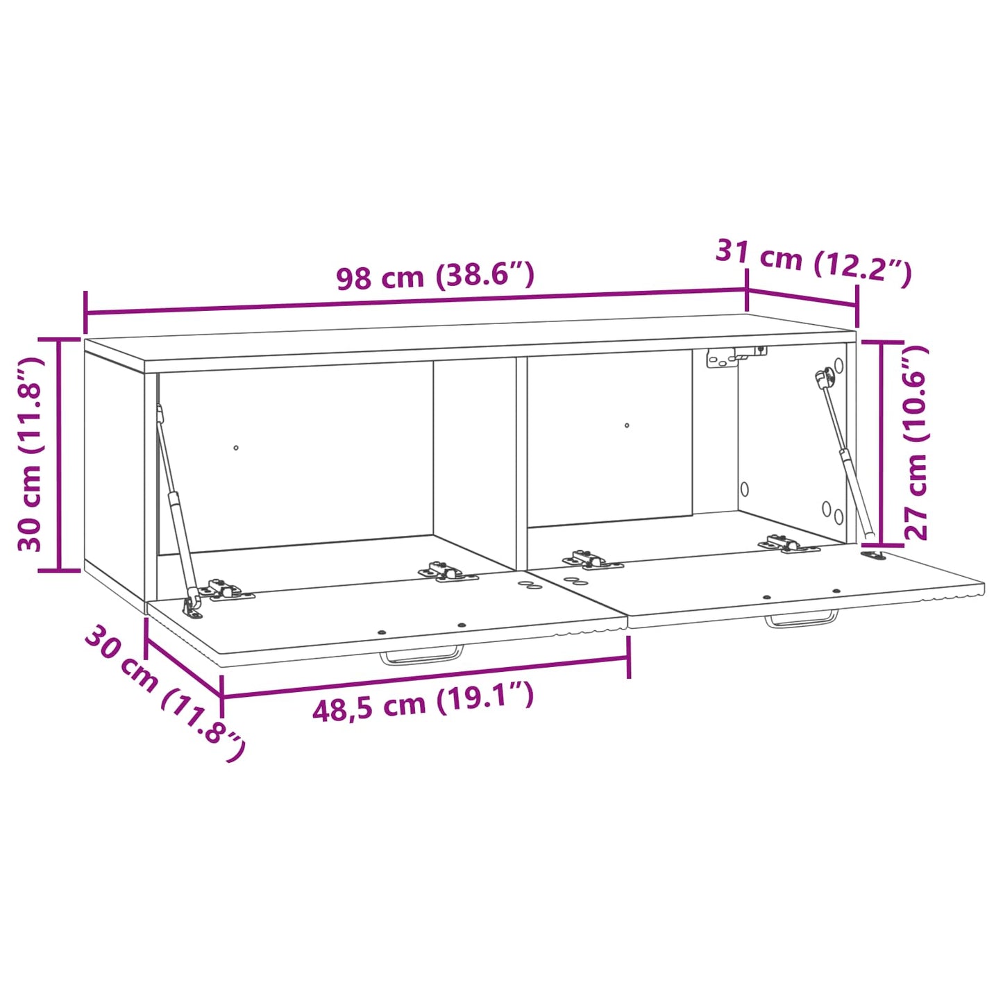 Vegghengt TV skap Betonggrå 98 x 31 x 30 cm Konstruert tre