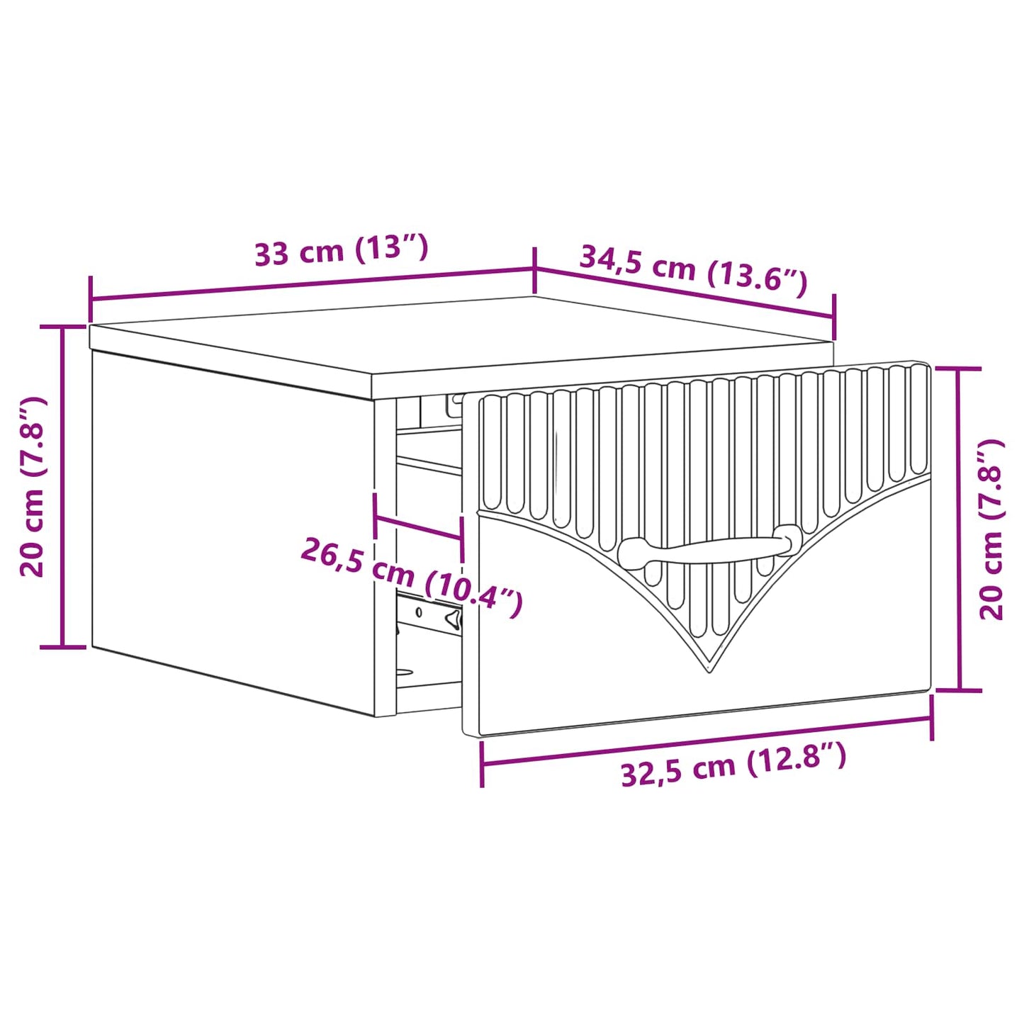 Vegghengt Nattbord 2 pcs Hvit 34,5 x 33 x 20 cm Konstruert tre
