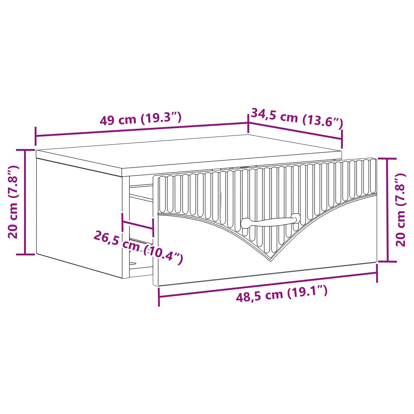 Vegghengt Nattbord 2 pcs Høgglans hvit 49 x 34,5 x 20 cm