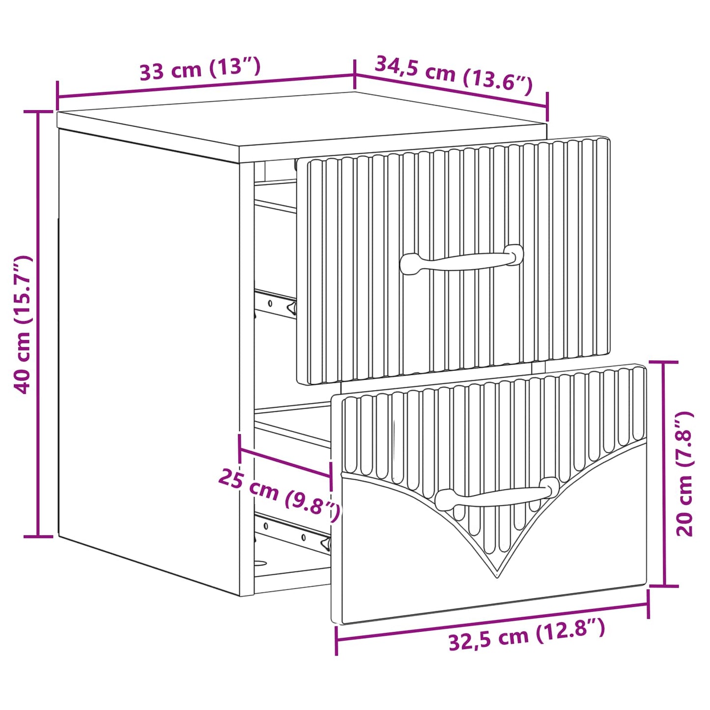 Vegghengt Nattbord med skuff 2 pcs Røkt Eik 34,5 x 33 x 40 cm