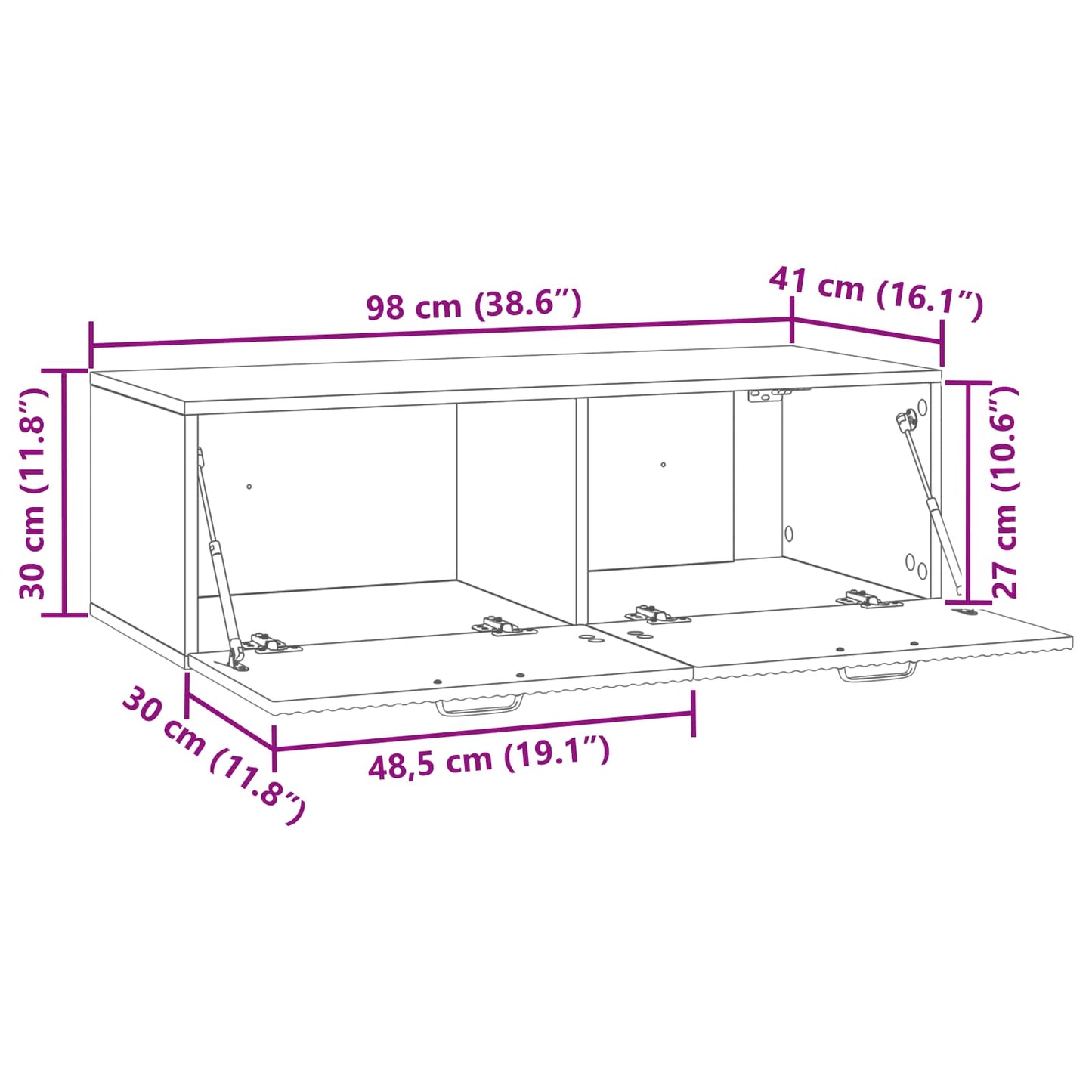 Vegghengt TV skap Grå sonoma 98 x 41 x 30 cm Konstruert tre