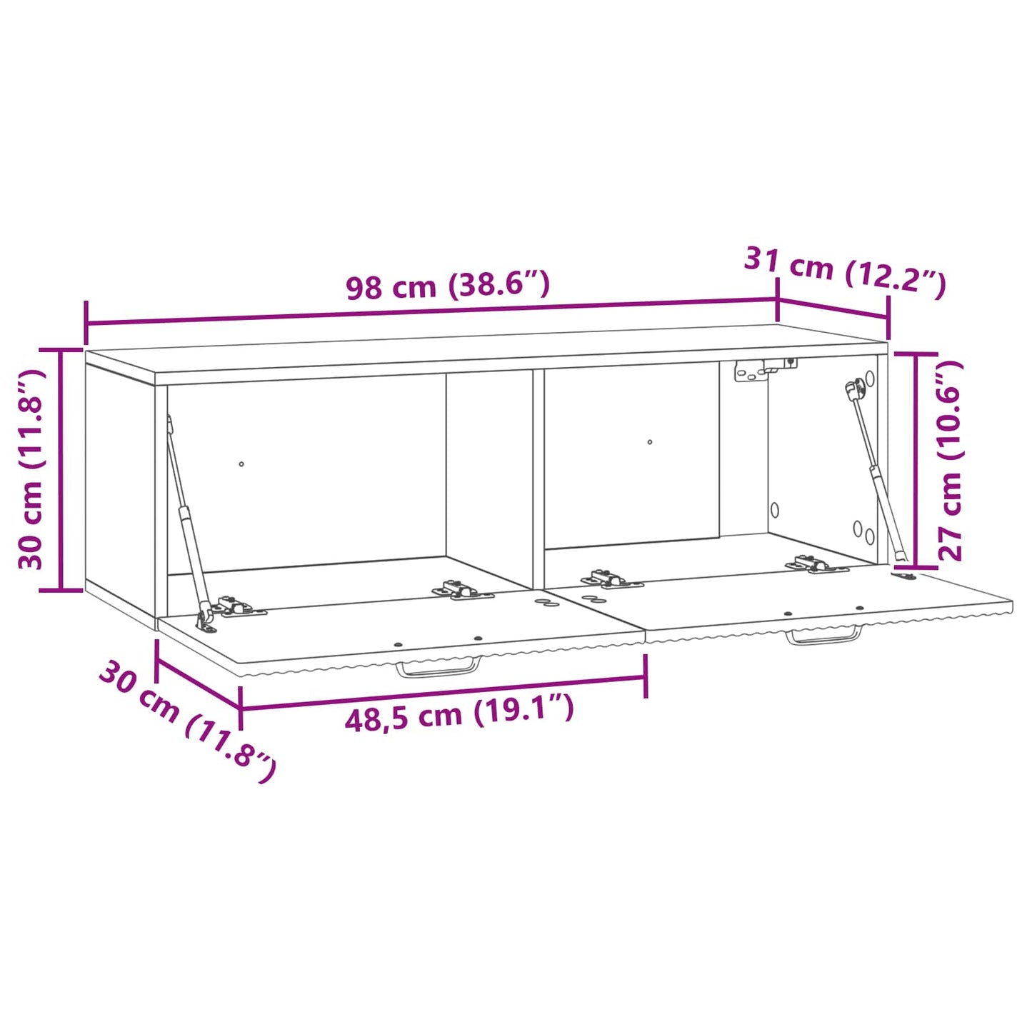 Vegghengt TV skap Svart 98 x 31 x 30 cm Konstruert tre