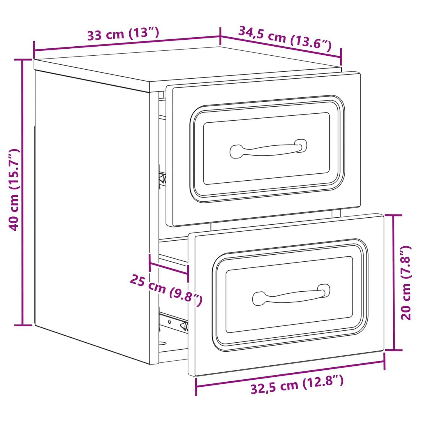 Vegghengt Nattbord 2 pcs Høgglans hvit 34,5 x 33 x 40 cm