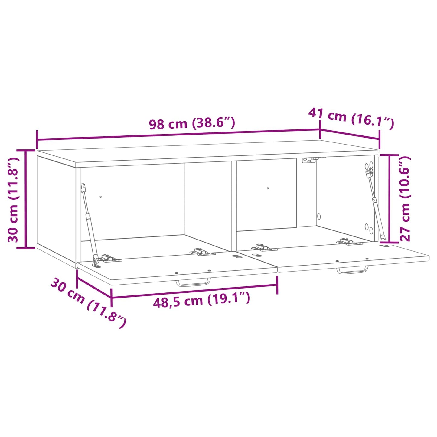 Vegghengt TV skap Grå sonoma 98 x 41 x 30 cm Konstruert tre