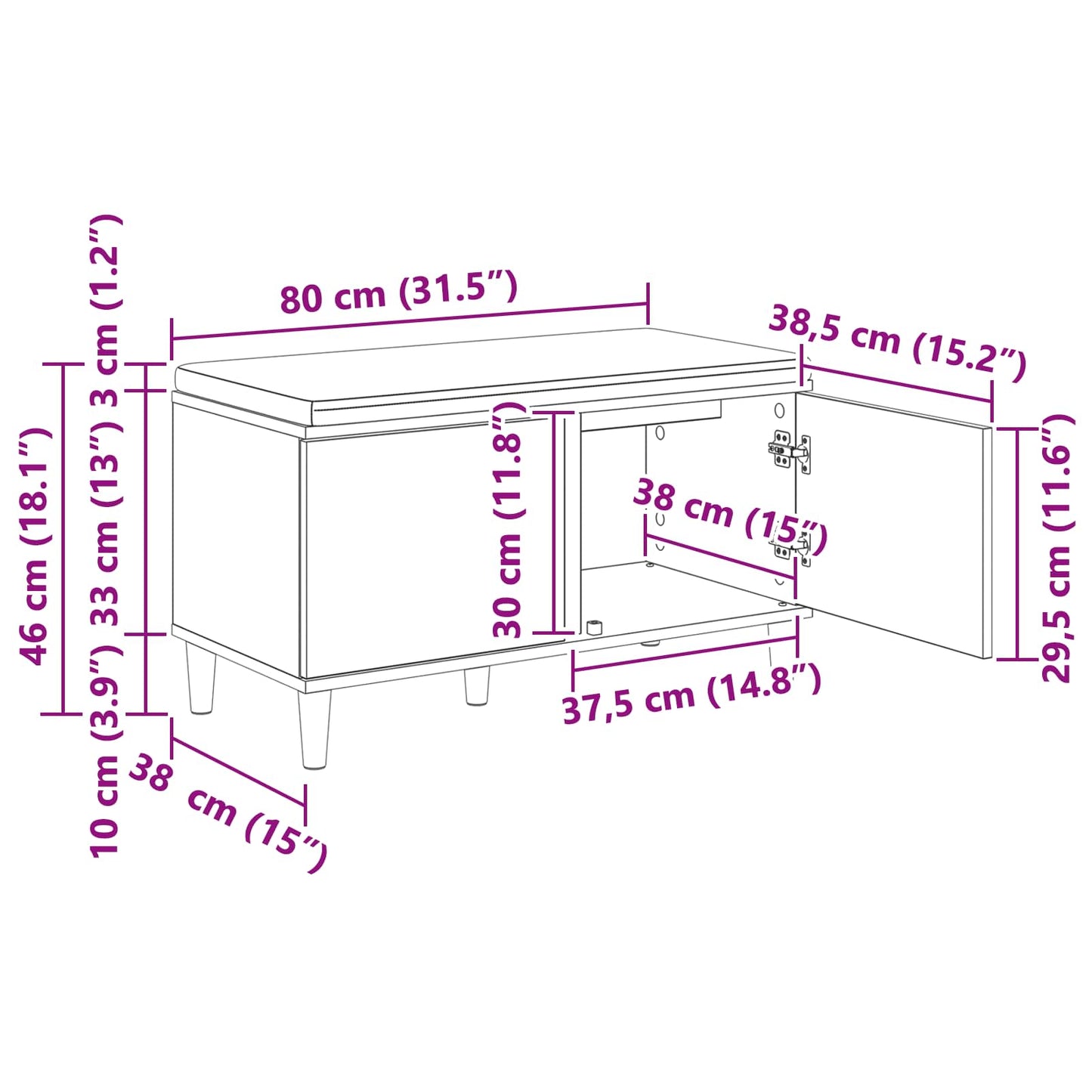 Gangbenk Hvit 80 x 38 x 46 cm Konstruert treverk og stoff