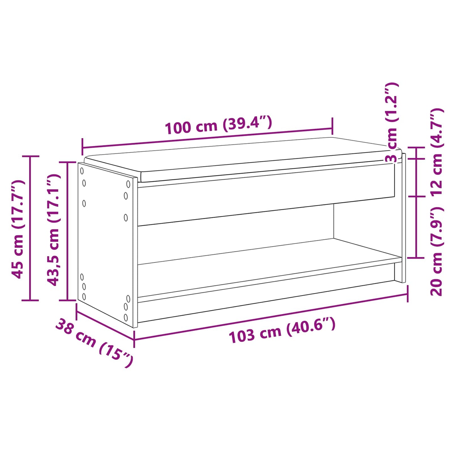 Hallbenk Betonggrå 103 x 38 x 45 cmverk og stoff