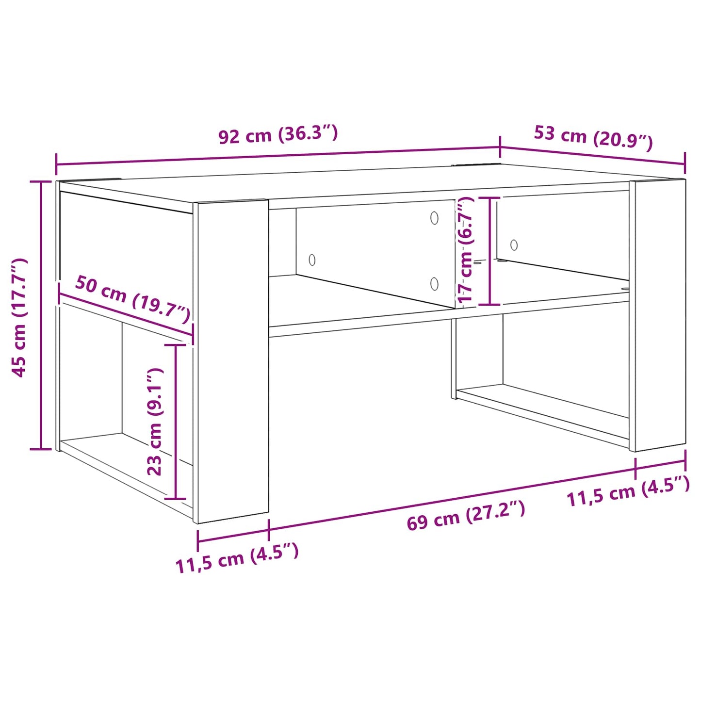 Salongbord Sofabord Gammelt Tre 92 x 53 x 45 cm