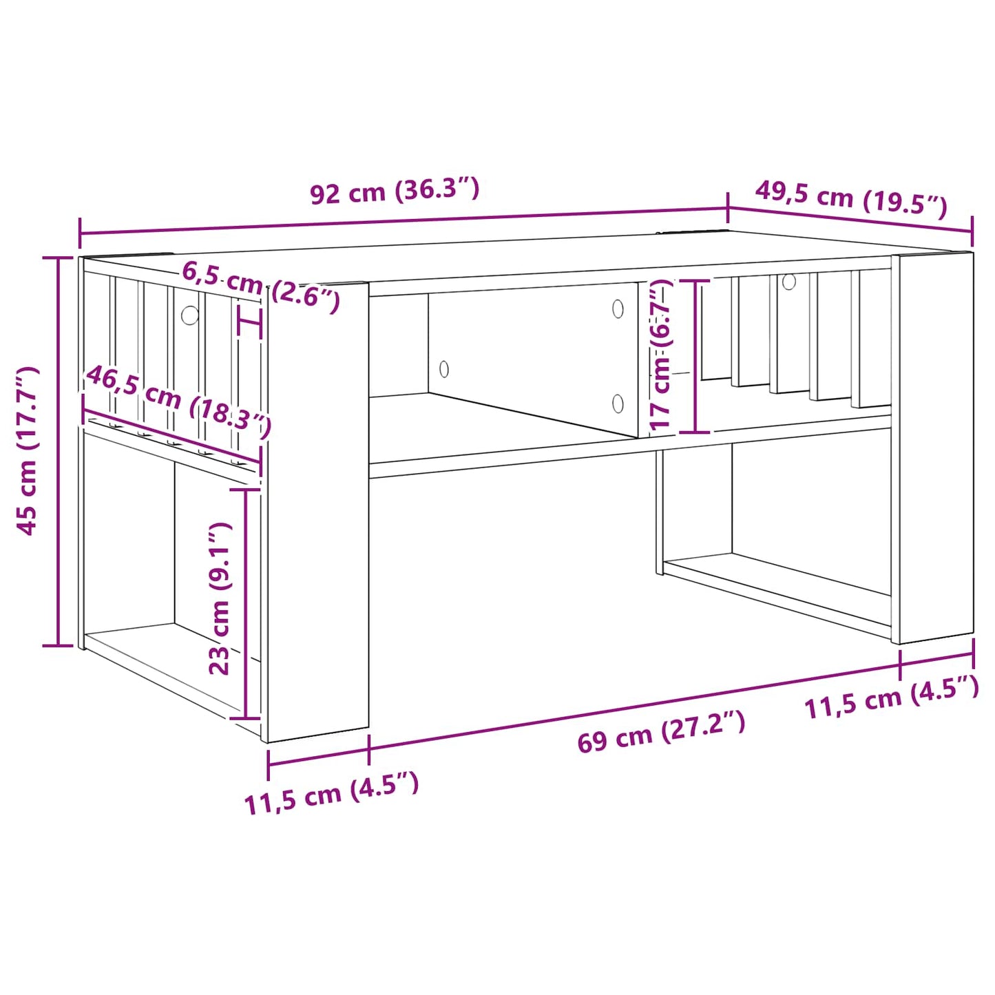 Salongbord Sofabord Gammelt Tre 92 x 49,5 x 45 cm
