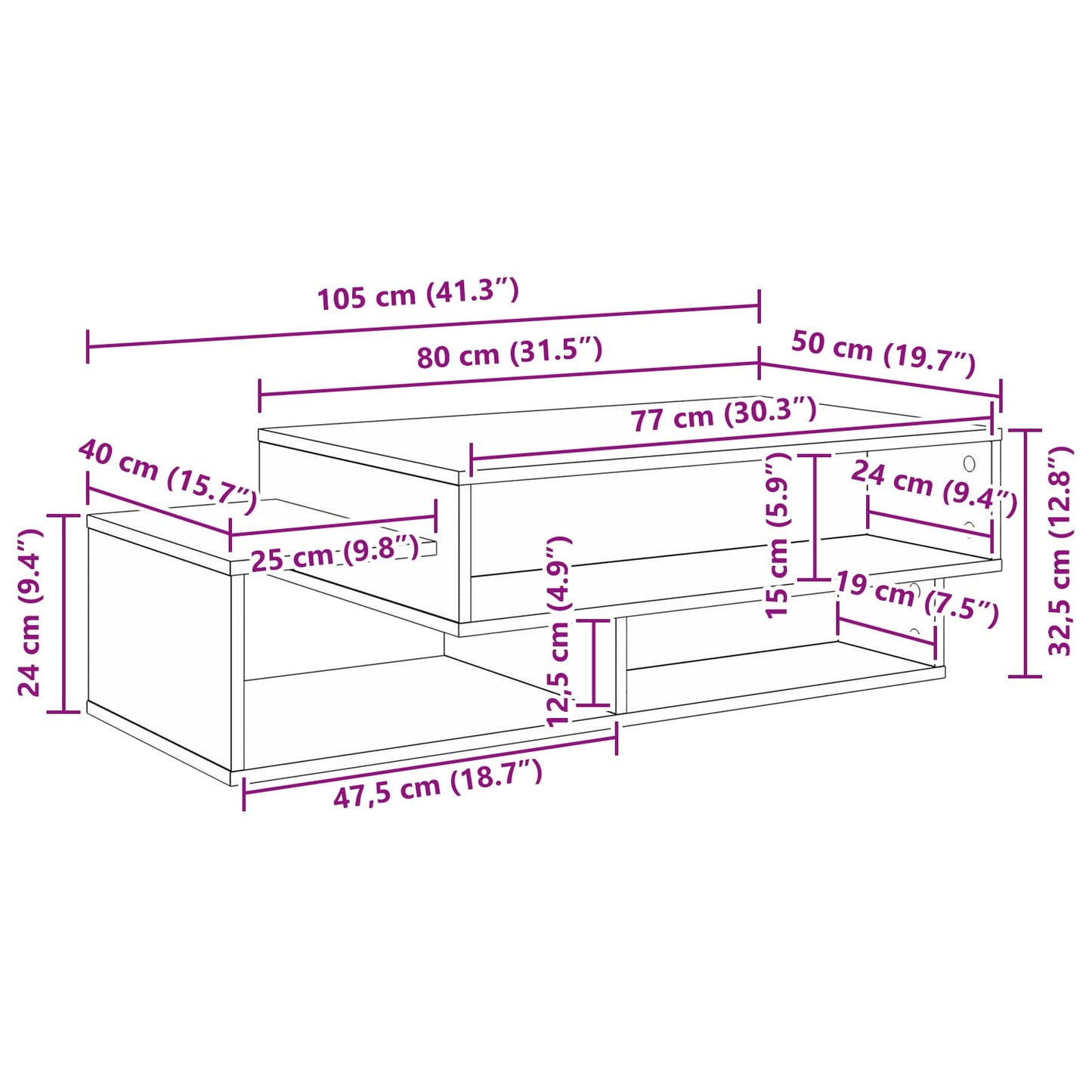 Salongbord Sofabord Hvit 105 x 50 x 32,5 cm