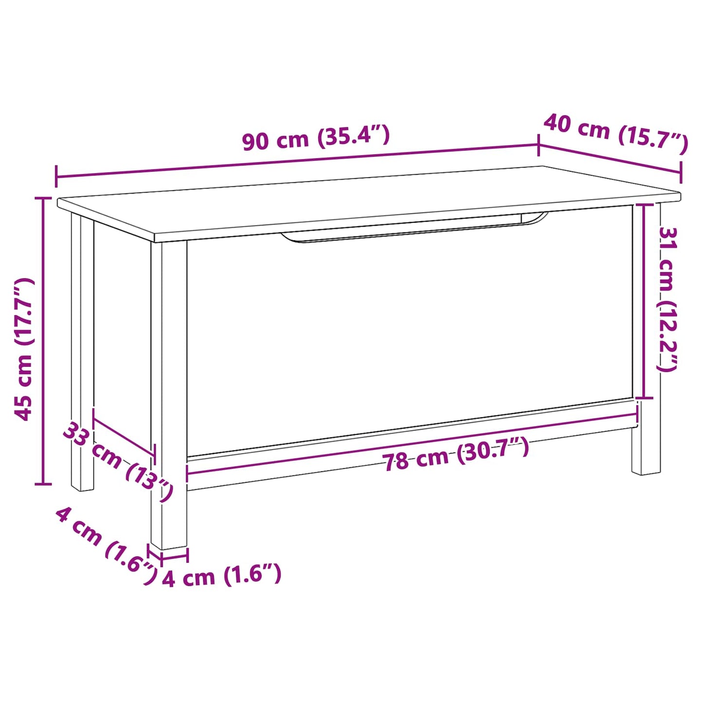 Oppbevaringskiste Hvit og honningbrun 90 x 40 x 45 cm Massiv furu