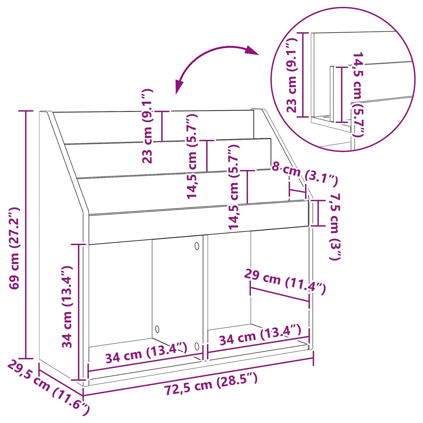 Bokhylle Hvit Barneskrive 72,5 x 29,5 x 69 cm