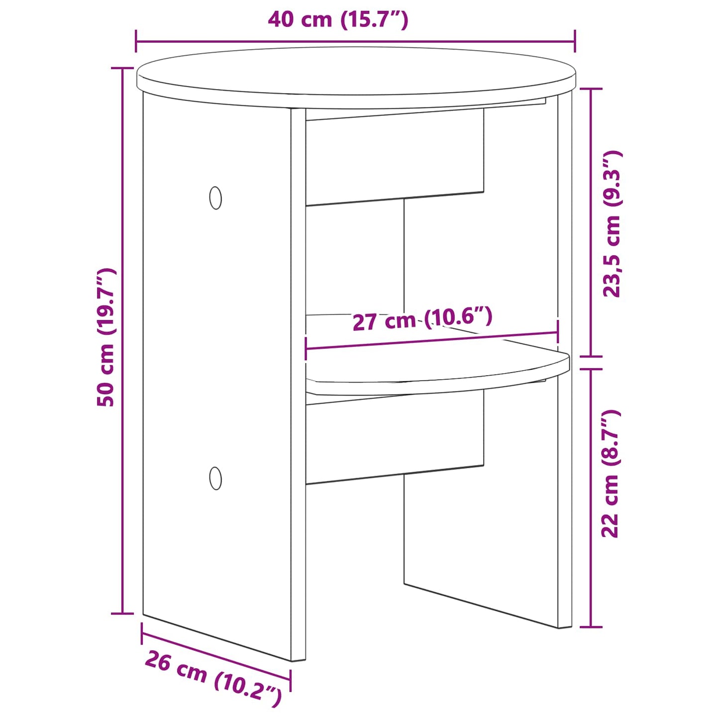 Sideskap 2 pcs Hvit Ø40 x 50 cm Konstruert tre