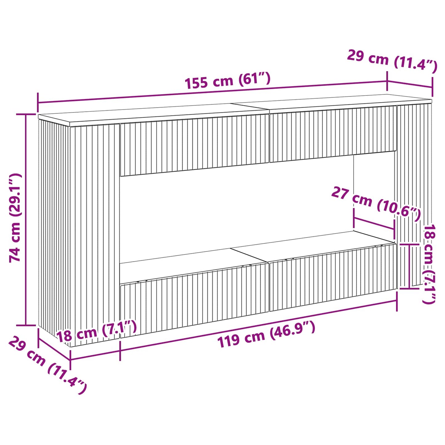Konsollbord Gammelt tre 155 x 29 x 74 cm Konstruert tre