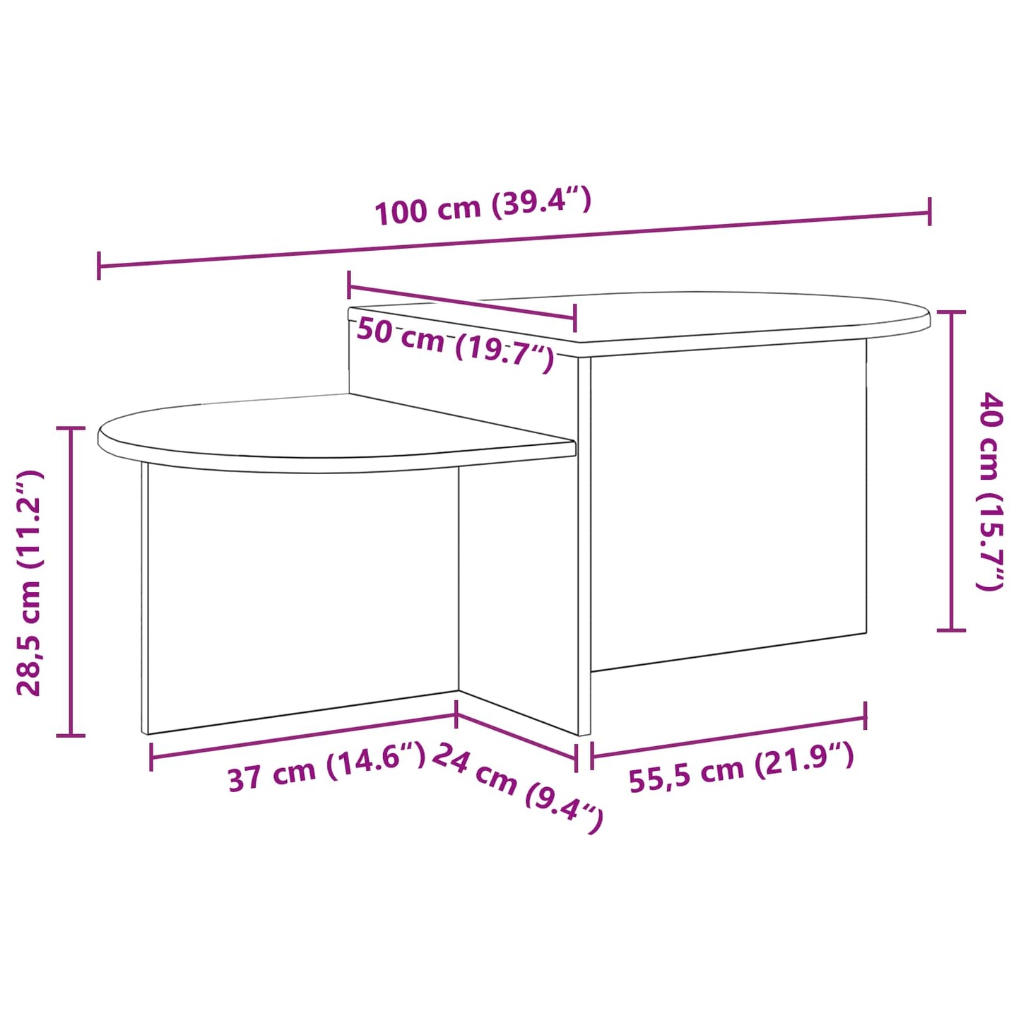Kaffebord Høgglans hvit 100 x 50 x 40 cm Konstruert tre