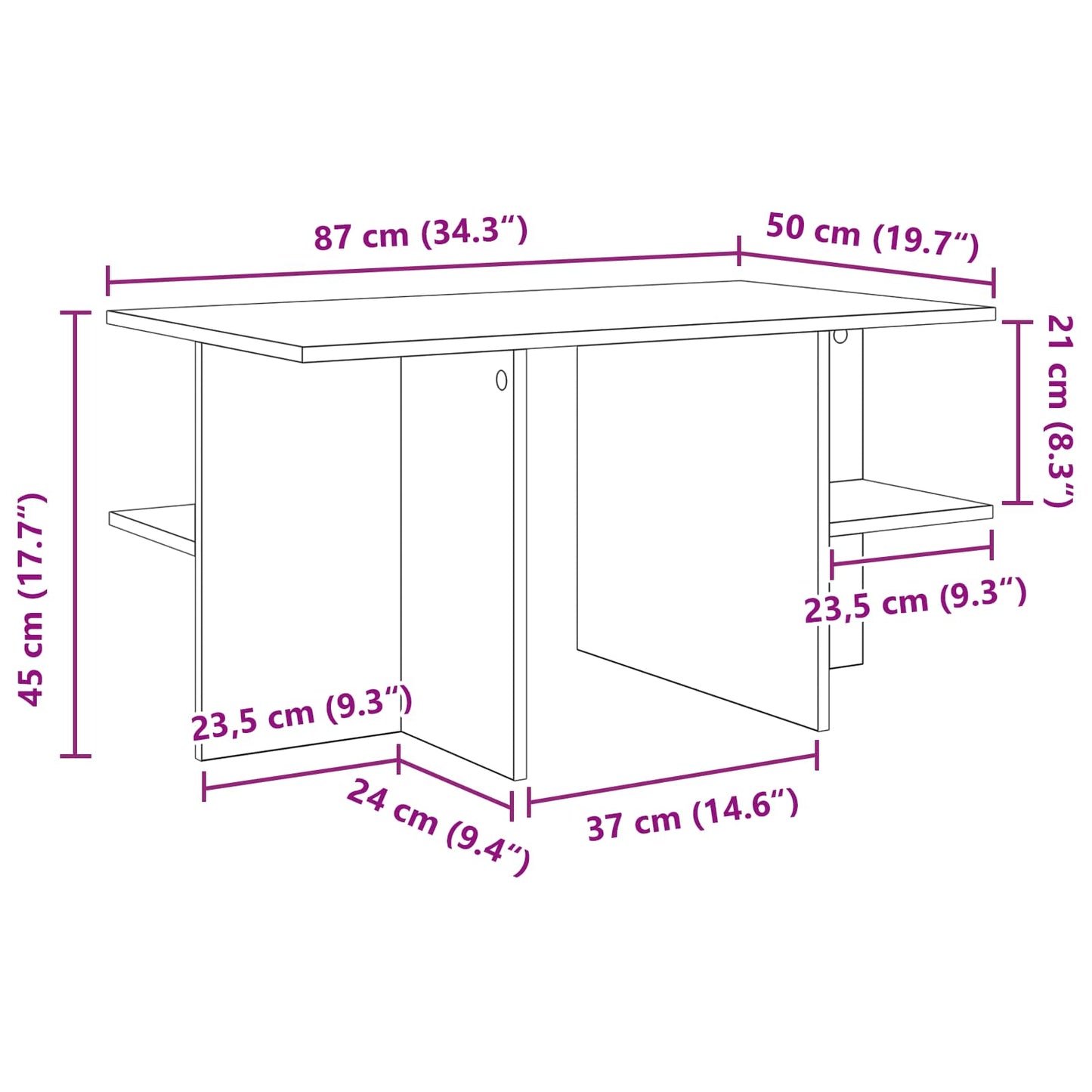 Kaffebord Røkt Eik 87 x 50 x 45 cm Konstruert tre