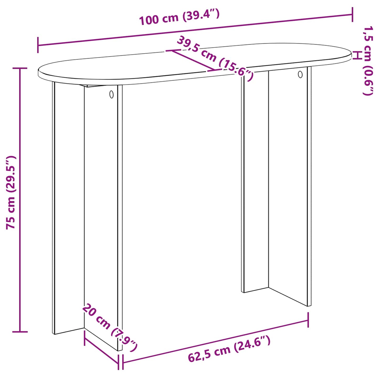 Konsollbord Høgglans hvit 100 x 39,5 x 75 cm Konstruert tre