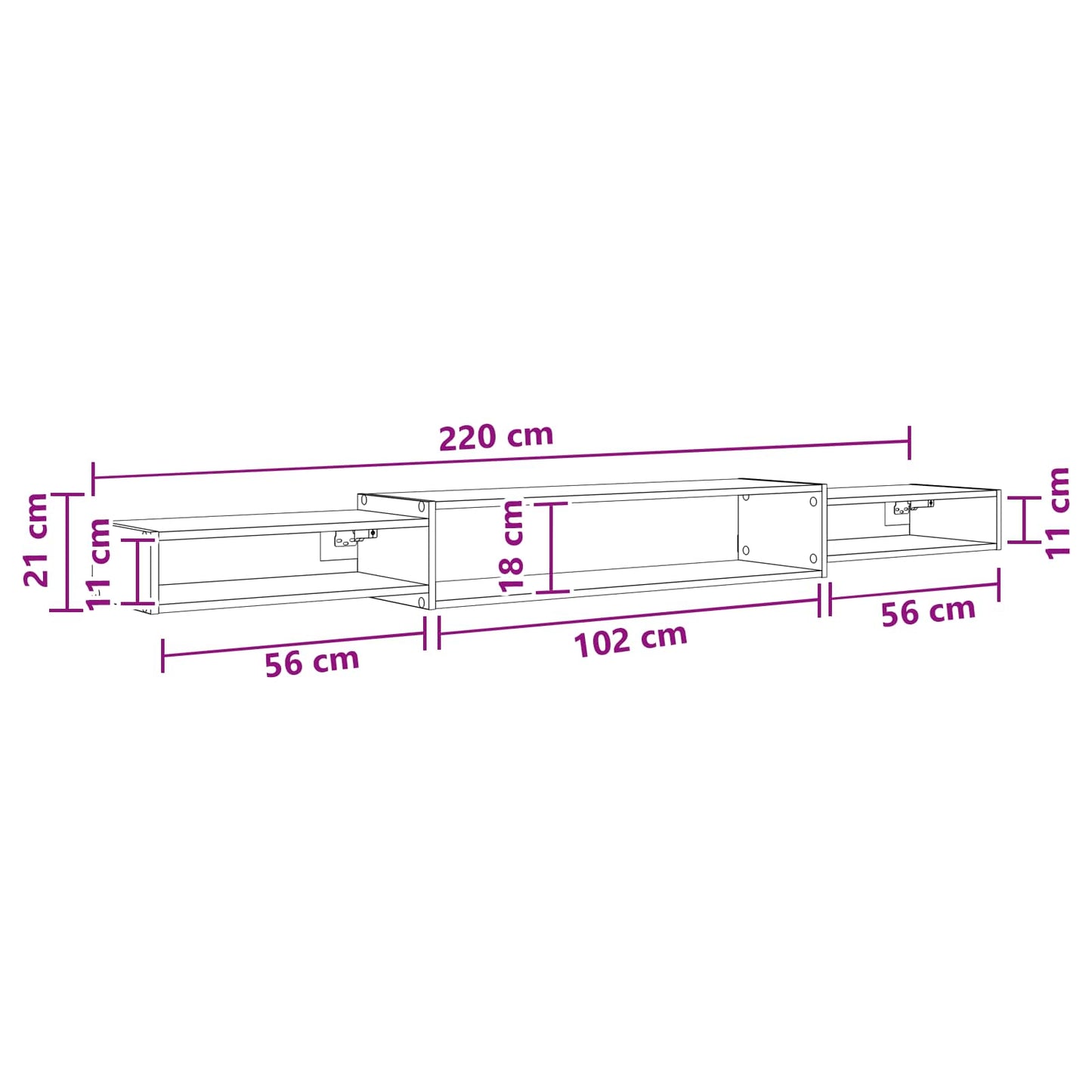 Vegghengt TV-skap Veggmontert Betonggrå 220 x 28 x 21 cm