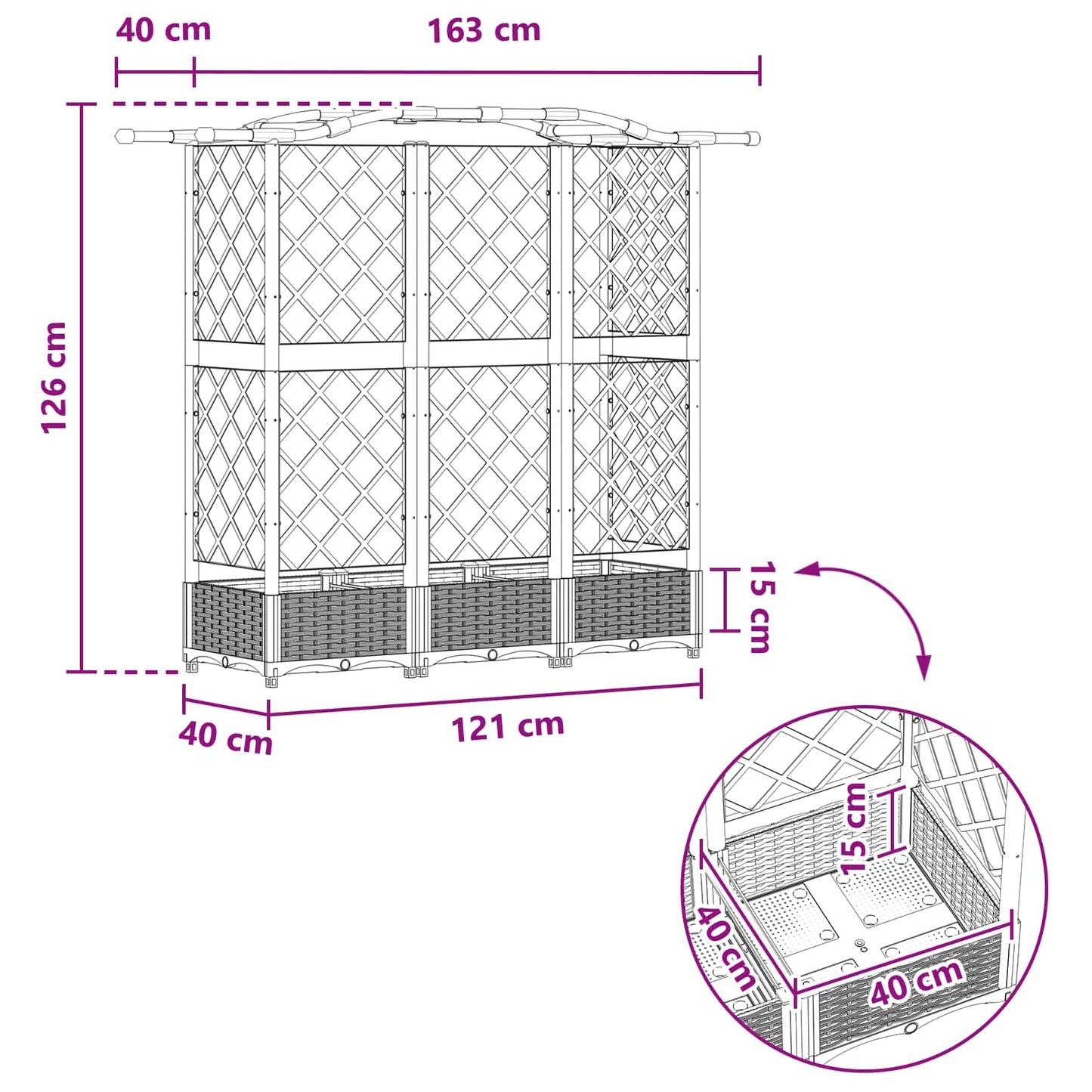 Hevet Bed med Trellis og Tak Brun 163 x 40 x 126 cm PP