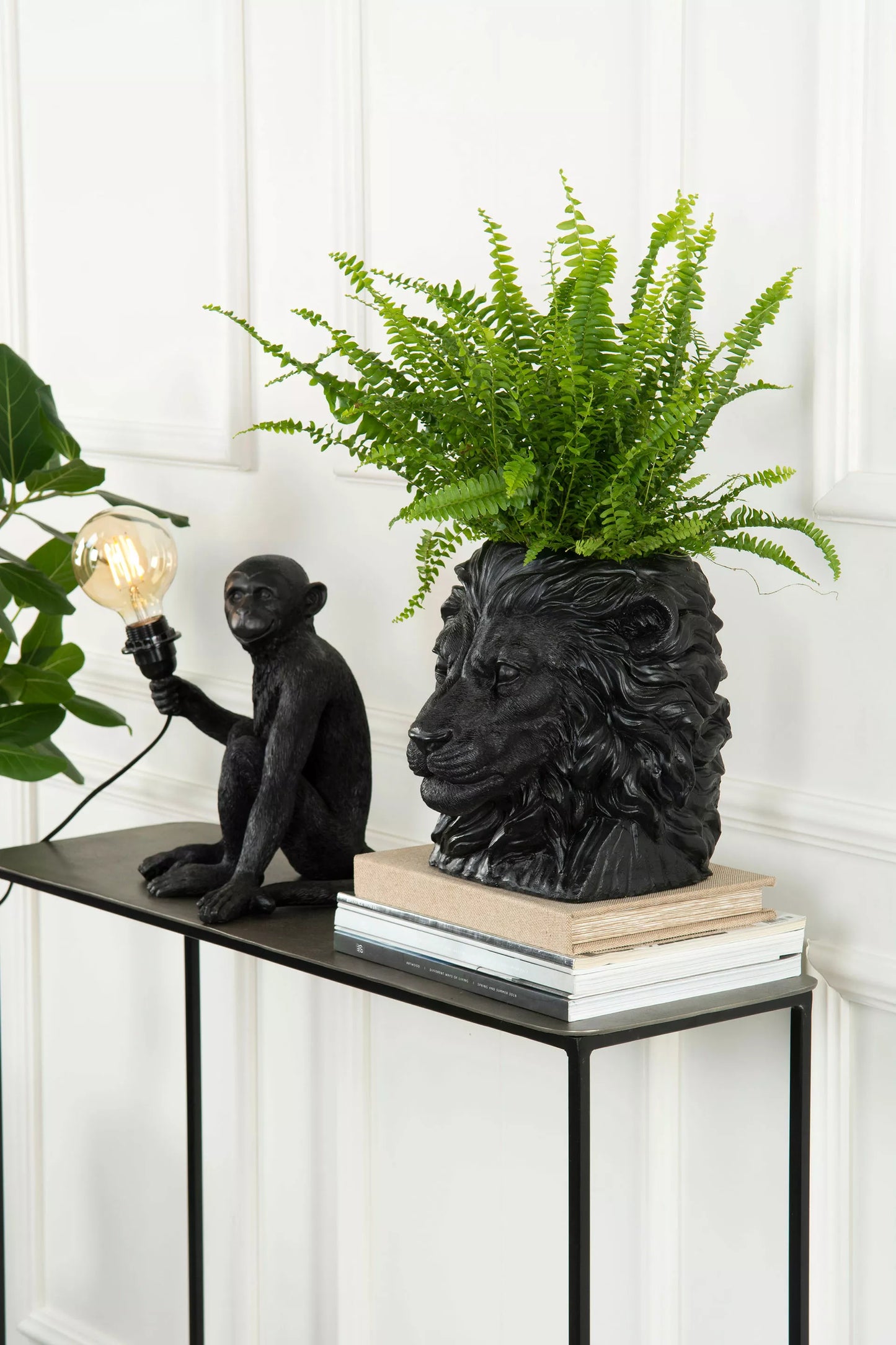 Blomsterpotte Blomsterkrukke Løve Svart Brun 26,5 cm