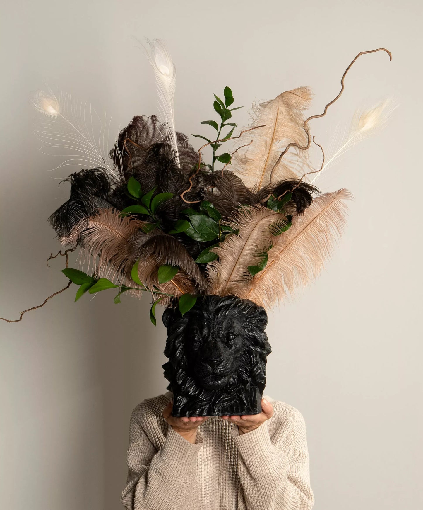 Blomsterpotte Blomsterkrukke Løve Svart Brun 26,5 cm