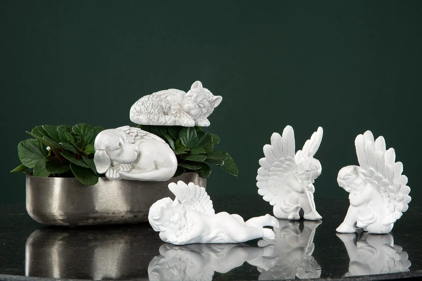 Gravpynt Hundeengel lurvete stick stor - antikk hvit