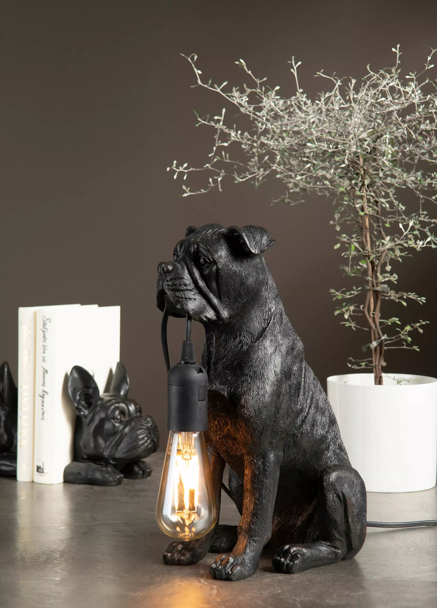 Bordlampe Sittende Hund Sort Brun Poly