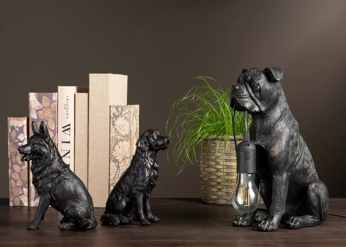 Bordlampe Sittende Hund Sort Brun Poly