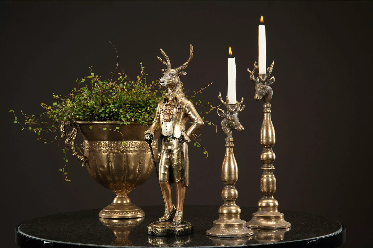 Innendørs Julepynt Dekorasjon Statue Hjort Mørkt Gull Poly 16x14x54cm