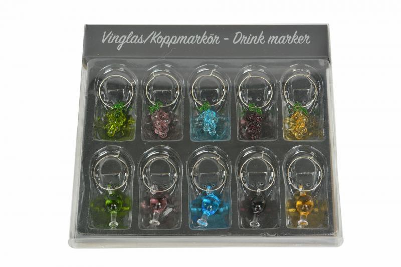 Vinglass Koppmarkør Drue mix Glass 2-3cm 10-pack