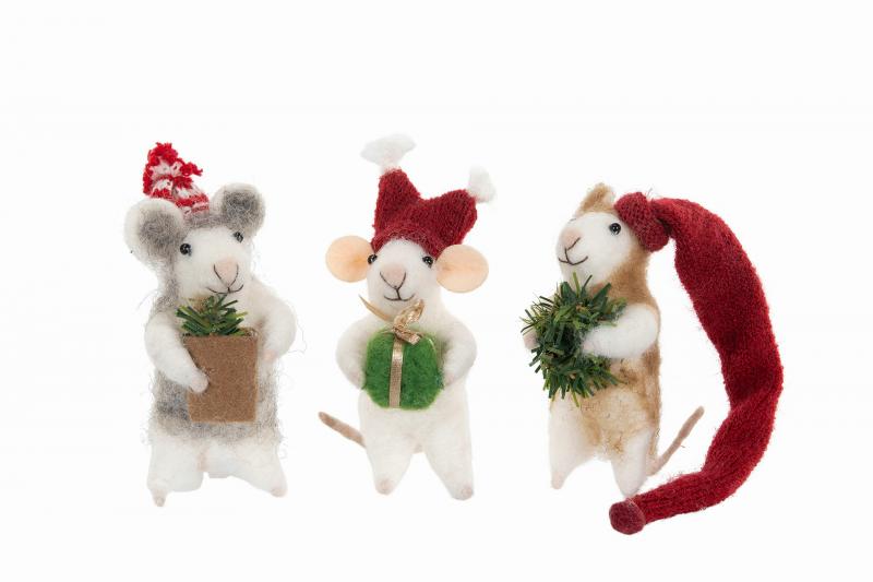 Ulldyr Mus Juletid kos Mix 10cm 3-pack