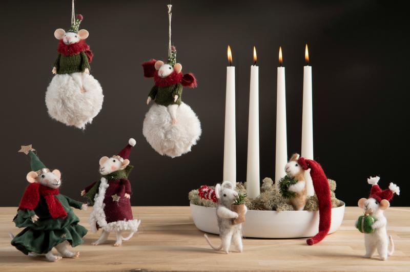 Ulldyr Mus Juletid kos Mix 10cm 3-pack