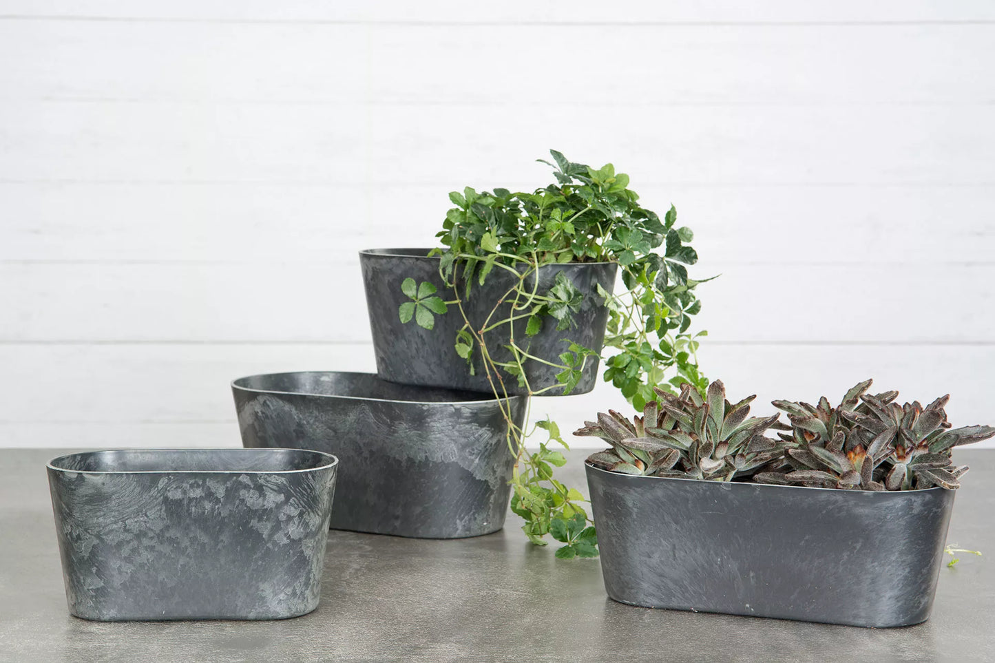 Hardplast Blomsterpotte Grå Krukke Oval 20x7x10cm SALG