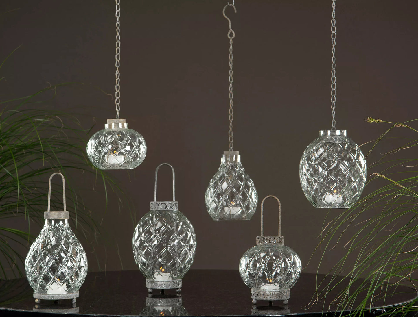 Lyslykt Glass Luna Kjede 12x11 50cm