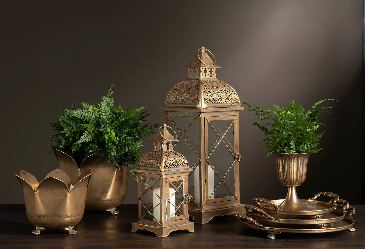 Lyslykt Salo Gull Metall 18,5x52cm 2-pack