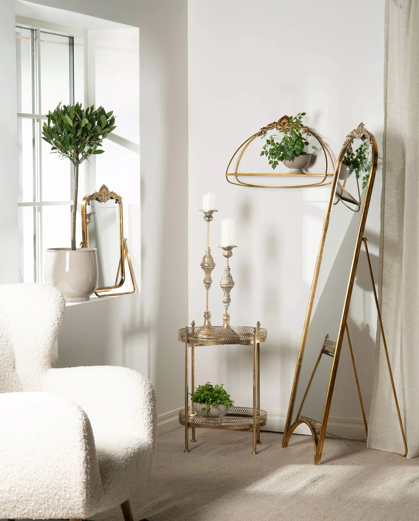 Vinstativ Serveringsvogn Speilbord Drink 65 cm - antikk messing