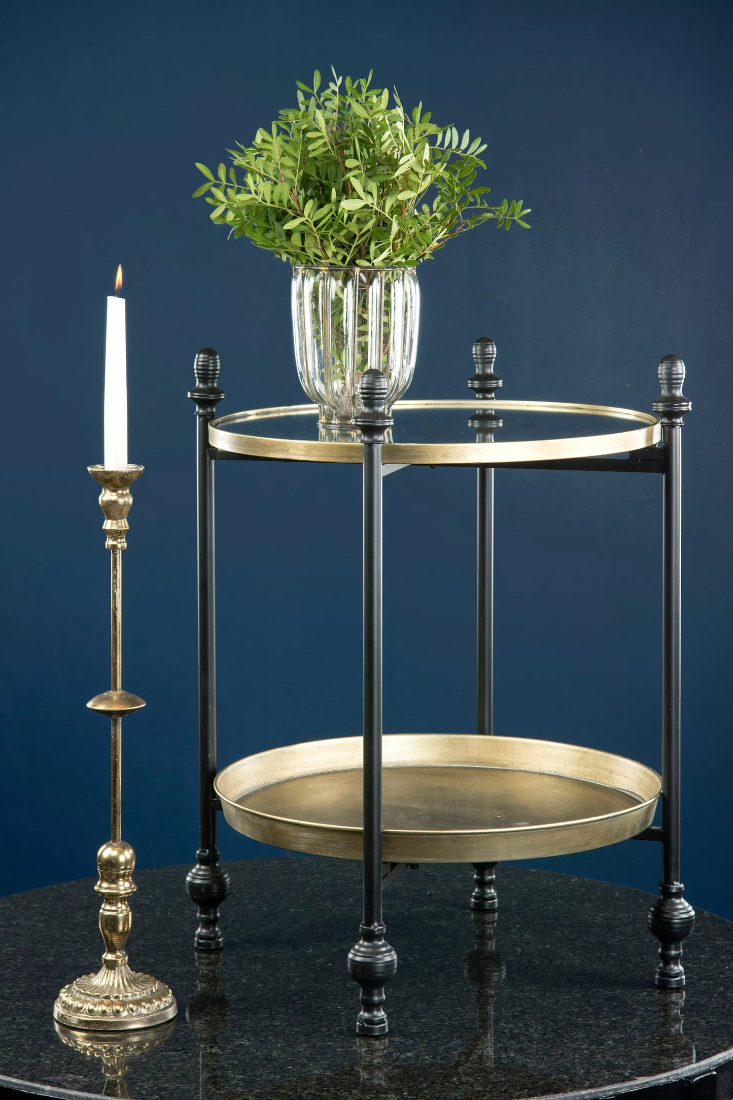 Sidebord Speilbrett 66,5 cm svart antikk messing