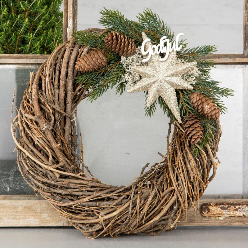 Innendørs julepynt Stjerne gull 11x15cm 2-pack