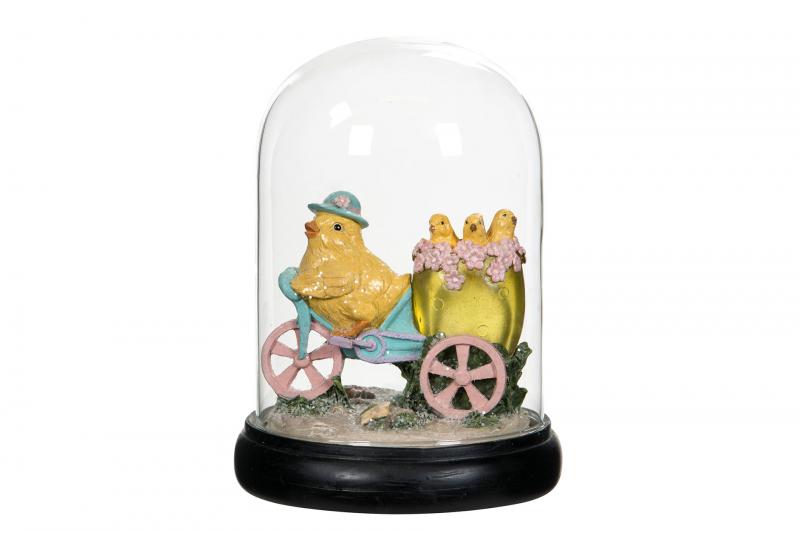 Påskepynt Kyllingfamilie LED Glassklokke 13x18cm